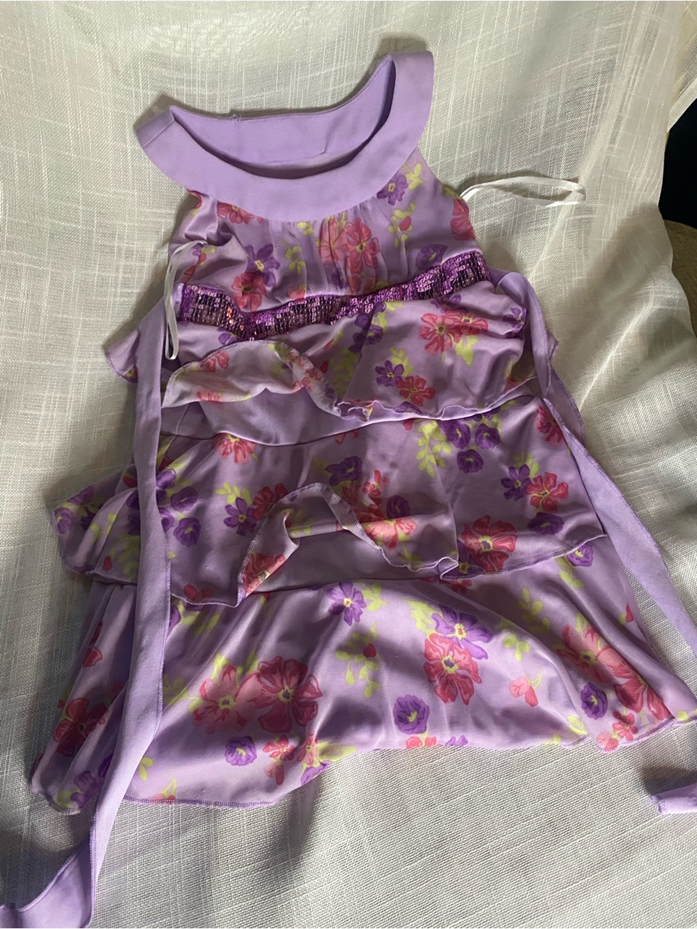 Girls Especially Me Lilac Floral Layered Dress with Sequin Waist